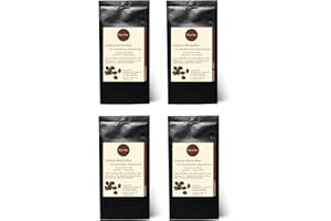 QUERFEE Kaffee Geschenk Set Probierset – Aromatisierter Kaffee gemahlen – Haselnuss, Mandel-Zimt, Sahne & Macadamia – Geschenk für Kaffeeliebhaber mit Aroma - 4 x 75 g (300 g insgesamt)