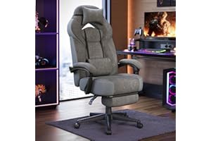 SONGMICS Chaise de Jeu, Chaise d'Ordinateur, Ergonomique, avec Repose-Pieds, Coussin de Tête Ajustable, Support Lombaire, Capacité de Charge de 150 kg, Gris Ardoise OBG077G01