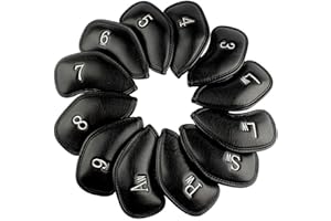 Craftsman Golf Juego de 12 fundas gruesas de cuero sintético para cabeza de hierro de golf, se adapta a todas las marcas (negro con plata n.º