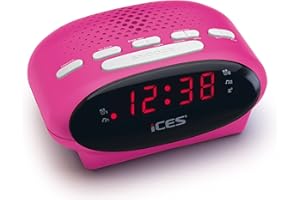 Ices ICR-210 Pink - FM Uhrenradio - Radiowecker mit 2 Weckzeiten - PLL FM - Schlummerfunktion - Sleeptimer - Gangreserve - Kompakt - ICR-210 Pink