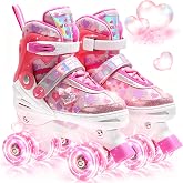 OLYSPM Girls' Roller Skates with Dreamy Hearts and Luminous Wheels, 4 Adjustable Sizes, Girl's Roller Skates for Beginners, C