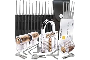 LOCK COWBOY LockCowboy 30-Piece Lockpick Set - 3 Transparent Practice Locks and Credit Card Lock Picking Kit - Premium Locksmith Tools, 2 Training Guides Included - Unique Gifts and Spy Gadgets for Men