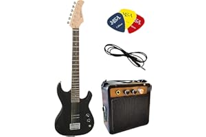MSA KINDER E GTARRE - ELEKTROGITARRE SET - 1/4 GRÖßE - E GITARRE JUNIOR SCHWARZ - SET - VERSTÄRKER 5 WATT - 3xPLEKTRONS - KABEL