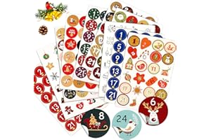 ALLLEEGAY Adviento DIY, Pegatinas de Navidad, Pegatinas Calendario Adviento, Pegatinas Numeros Adviento, Pegatina Redonda No. 1-24, Se Usa para Hacer El Calendario de Adviento, Manualidades de Bricolaje