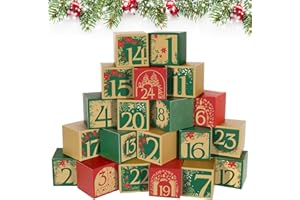 BOFUNX 24pcs Cajas Calendario Adviento de Navidad Cajitas para Rellenar de Papel kraft para Regalos Dulces Galletas Decoración Navideña