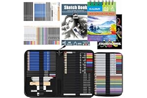 KALOUR 76pc Art Supply Set - Sketching & Drawing Kit with Tutorial Book, Sketchbook & Paper - Pencils, Pastels, Watercolors for Beginner Artists