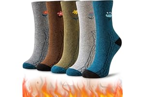 Niofind Thermal Socks for Women, 5 Pairs Merino Wool Winter Warm Socks with Heavy Full Cushion, Thick Nordic Chunky Boot Socks, Gift for Ladies and Girls, Size 4-8