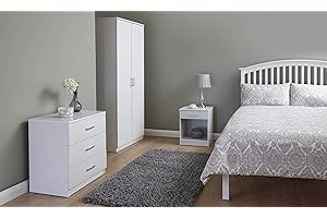 GFW Panama Bedroom Sets With Wardrobe, Chest Of Drawers & Bedside Table, Modern Wooden Matching Bedroom Furniture Storage Set, White, 3 Piece Set