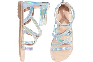 FUPPIA Girls Flat Sandals Princess Open Toe Strappy Sandals Zipper Gladiator Flats Sandal with Adjustable Strap Summer Flat Shoes