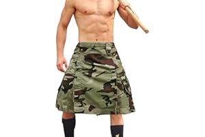 VATINNT Kilt for Men Scottish Tactical Kilt 23" Pleated Camo Kilt Irish Highland Utility Kilt with Cargo Pockets