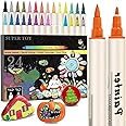 SUPER TOY 24 Water Color Shades Dual Tip Brush Marker Sketch Pen Set for Kids Adult Washable Coloring Drawing Art Craft Educational School Supplies Twin Tip Markers Set