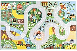 Janod - Alfombrillas de Coche para Niños - Tema Campestre - Suave y Antideslizante - Motivo Granja y Bosque - Alfombra de Habitación para Niños y Niñas - 120 x 78cm -Lavable a mano -A partir de 2 años