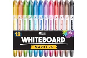 Smart Panda 12 Whiteboard Pens Dual Tip, Thin White Board Markers Erasable, Broad and Fine – Dry Erase Marker Pens, Colour Dry Wipe Markers