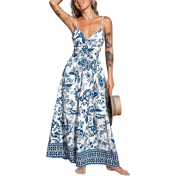 CUPSHE Maxi-jurk voor dames, Ditsy bloemen gesmokte zomerjurk mouwloze ruches spaghettibandjes lang strand formele jurk, Zwart bedrukt, S