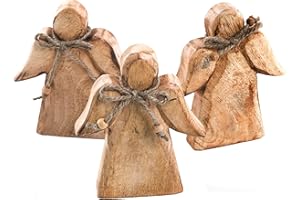Logbuch-Verlag Pack de 3 Figuras de ángel de Madera Maciza para decoración en Tonos Marrones – Figuras Decorativas de Madera