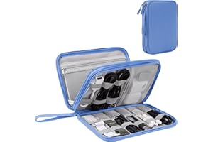 ARAE Organizer Valigia per Accessori da Viaggio, Porta Cavi da Viaggio Doppio Strato con Grande Capacità per Cavi, Carte, Caricatori, Cuffie - Gadget Tech Utile per Viaggio e Zaino, L, Cielo Blu