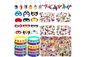AMAZLUCK 90 Stücke Mitgebsel Geburtstag Party für Kinder, 50 Aufkleber 12 Masken 12 Silikon Armbänder 12 Schlüsselschnalle 4 Tattoo Aufkleber Party für Kinder Jungen Geschenke Kindergeburtstag Mitgebsel