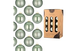 DecoLite: Weihnachtskugeln 6 cm Ø - 30er Set aus Glas inkl. Aufhänger | Hochwertige Christbaumkugeln für Weihnachtsbaum | Stilvolle Weihnachtsdeko in Kartonbox | Kugeln - Salbei - matt/glänzend