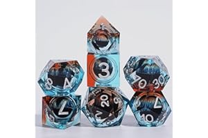 HKDZ Liquid Dragon Eye Dice Set 7 Piece with Bag and Box,Resin Polyhedral Dice for Dungeons and Dragons Tabletop RPG,Unique Cool Dragon Design D20 D12 D10 D8 D6 D4（Blue and Brown）