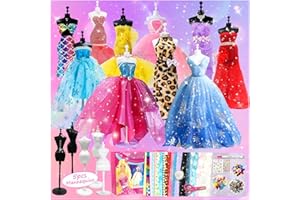 71NMLY 800+ Pezzi Kit Di Design Di Moda Per Ragazze con 5 Manichini,Gira la Moda Gioco Bambola,Kit Cucito Creativo Bambina, Kit Da Cucito Per Bambini, Regalo di Compleanno per Bambine