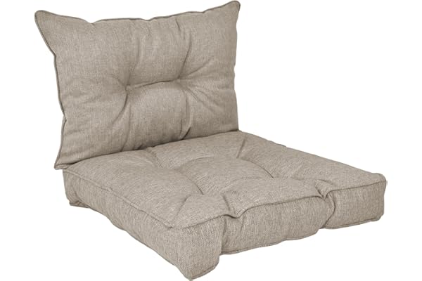 POKAR Coussins de Jardin Extérieur Coussin Chaise Galette de Chaise, 1 Lot de 2 (1x Coussin d'assise 60x60x10 cm + 1x Coussin Dossier 60x40x10 cm), Beige