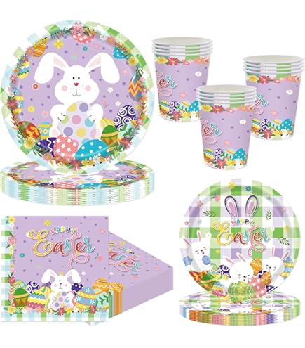 Pasen Feestset - Borden Bekers Servetten - Multicolor - Karton