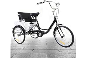 LUNICASHA 20 Zoll Dreirad für Erwachsene 20" Dreiräder Erwachsene Dreirad 3 Räder Fahrrad mit Korb&Kindersitz Dreirad für Senioren Erwachsene Frauen Höhenverstellbar Schwarz