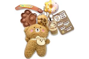 AC TOYZ Comfort Keychain® Buttons The Bear - Sensory Keychain, Fidget Toy, Plushie, Squashy, Torch Clicker, Boba Tea