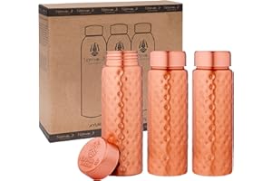 NORMAN JR,Schlank Gehämmerte KUPFERFLASCHE 400 ml – Eine Ayurveda-Flasche aus 100% reinem Kupfer mit guten gesundheitlichen Vorteilen – Packung mit 3 Flaschen