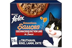 FELIX Sensations Saucen Katzenfutter nass, Sorten-Mix, 4er Pack (4 x 24 Beutel à 85g)