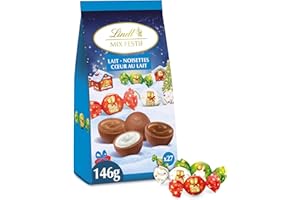Lindt - Sachet TEDDY Mix Festif - Assortiments de Chocolats au Lait - Cœur onctueux Lait et Cœur Noisettes - Idéal pour Noël, 146g