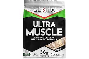 SCI-MX Ultra Muscle - Protein Powder for Muscle Development + 23 Vitamins & Minerals - Vanilla • 56g Protein + 5g Creatine + 7.8g BCAAs per Serving • 1.5kg