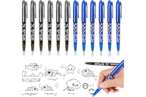 XWLEYW 12 Erasable Pens Black Blue, 0.6mm Friction Gel Pen for Writing, Rub Out Pens Eraser Pen for Kids Adults, Smooth Writing School Stationery for Notes, Editing, Paperwork