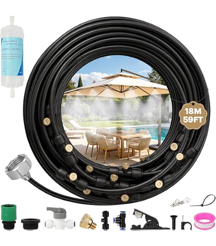 Ventilator-Nebelset Für Terrasse & Garten – 8 Messingdüsen, 8 M Schlauch, Einfache Montage, 3/4" Adapter