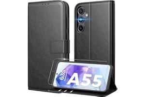 Peakally Handyhülle für Samsung Galaxy A55 5G Hülle Mit 1 Stück Panzer Schutz Glas, Premium PU Lederhülle [RFID-Blockierung Kartenfach Ständer] Klapphülle kompatibel mit Galaxy A55, Schwarz