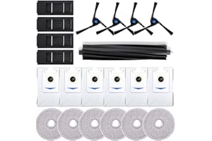 Geoviizon Lot de 21 Accessoires Compatible avec Ecovacs Deebot X2 Omni (1 Brosse Principale, 4 Brosses Latérales, 4 Filtres, 6 Serpillères, 6 Sacs à Poussière)