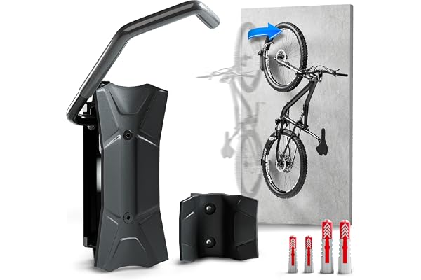 Borgen Svängbart cykelväggfäste, svart, upp till 35 kg | Platsbesparande vertikalt cykelställ med Fischer DuoPower-pluggar, passar alla typer av cyklar.