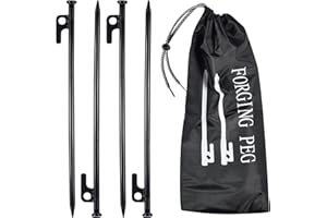 QOOLOO 4 Pièces Piquets de Tente, 30cm Sardine pour Tente Robustes, Piquets de en MéTal, Haute Résistance Fer Forgé Enjeux de Tente de Camping avec Crochet Et Trou pour Camping Tentes, Auvents