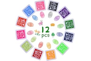 Vicloon Coussins Encreurs, 12 Couleurs Encre Tampon, Tampons Encreurs Enfants Encre Doigt Multicolores Non Toxique Lavable pour Peinture au Doigt Scrapbooking Artisanat Craft Stamps