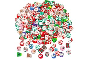 ZECOUK Abalorios Navidad 200 Piezas Polimerica Clay Beads Manualidades Navideñas Abalorios para Hacer Pulseras Accesorios de Bricolaje para Familiares, Amigos y Niños