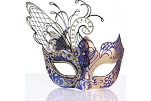 Ubauta Venezianische Frauenmaske mit Schmetterlingen, Strass, Metall, für Maskerade/Karnevalsparty/sexy Kostümball/Hochzeit (goldfarbener blauer Schmetterling)