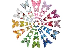 Hianjoo 72 Stück 3D Schmetterlinge Deko, Doppelflügel Schmetterling Wandaufkleber mit Magnet und Klebepunkte, Abnehmbare Schmetterlinge Wanddeko für Kühlschrank Schlafzimmer Deko [12er Set/mischfarbe]