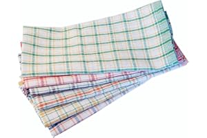 KOMIRO 6pcs Check Design Cotton Heavy Duty Quality Clean Kitchen Tea Towels 65cm x 42cm