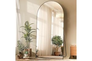 Koonmi Arched Full Length Mirror, Right Angle Design, Large Size 171×76cm, Full Length Mirror with Stand, Made of Tempered Glass Suitable for Bedroom, Entryway, Living Room, Black