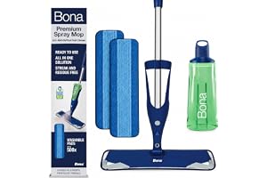 Bona Spraymopp för Hårda Golv, Golvmopp med Mikrofibermopp | 850 ml rengöringsmedel, 2 tvättbara mikrofibermoppar, för kakel