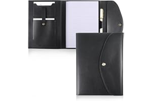 EUIOOVM Conférencier A5 en cuir noir pour personnes âgées - Rechargeable - Classique - Porte-documents - Avec porte-stylo - Agenda journalier - Conférencier - Classeur