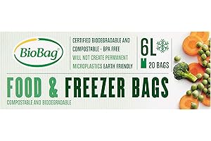 Biobag 6L Clear Food & Freezer Bags: Biodegradable, Compostable and BPA Free (20 bags)