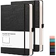 RETTACY Blank Notebook A5 Plain Notebook 2 Pack - 384 Pages Unlined Notebook with 100gsm Blank Paper, Pen Holder, Inner Pocket, for Sketch School Women Men 14.5 x 21cm - Black Black