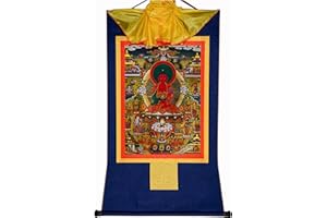 Gandhanra Tibetan Buddhist Thangka Wall Hanging,Amitabha Pure Land Thangka - Elysium of Buddhism,Hot Stamped Brocade Buddhist Tapestry for Zen Home Decor, Meditation, Spiritual Relaxation