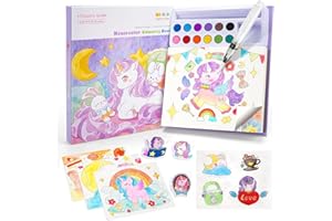 YBZEGRD Libro para Colorear con Acuarelas Unicornio Niños: Kit Pintura 3 en 1 con 12 Colores, 3 Tipos de Láminas & Pincel | Manualidades Educativas | Juego Pintar Agua Sin Desorden para Niñas Niños 3+